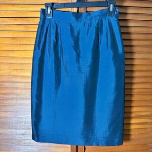 Vintage Yves Saint Laurent Variation Nav Blue Silk Pencil Skirt Made in France 4